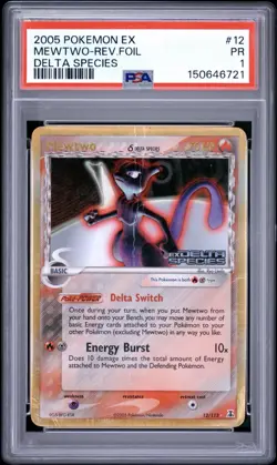 2005 POKEMON EX DELTA SPECIES #12 MEWTWO-REV.FOIL DELTA SPECIES PSA 1 (POP 46!) - Image 1