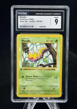 Weedle #69 1st Edition Base Set 1999 Pokemon Game CGC 9 🍃 - Image 1