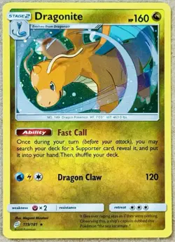 2019 POKEMON TCG SUN & MOON TEAM UP DRAGONITE RARE COSMOS HOLO 119/181 NM+ QTY - Image 1