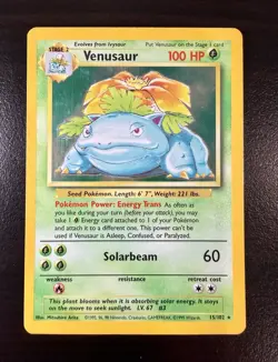 1999 Venusaur 15/102 Base Set Unlimited Holo Rare English Pokemon TCG - Image 1