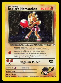 Rocket's Hitmonchan 11/132 Unlimited Holo Rare Gym Heroes Pokemon Card - Image 1