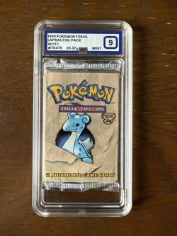Graded Mint 9 Pokemon Fossil Booster Pack 1999 Lapras Artwork WOTC Sealed Slab - Image 1