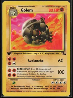Golem 36/62 Uncommon Fossil Pokemon 1st Edition HP - Image 1