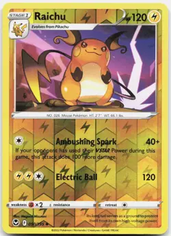 Raichu 050/195 Uncommon Silver Tempest Pokemon Reverse Holo Near Mint - Image 1