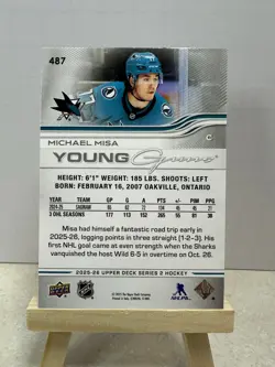 2025-26 Upper Deck Series 2 MICHAEL MISA Young Guns #487 Sharks - Image 2