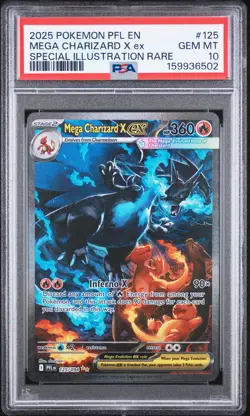 2025 POKEMON PFL EN-PHANTASMAL FLAMES #125 MEGA CHARIZARD X EX PSA 10 - Image 1