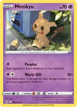 Mimikyu Rare Base Card #080/196 2022 Sword & Shield Lost Origin Pokemon Card - Image 1