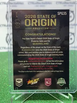 2026 SELECT NRL STATE OF ORIGIN PREDICTOR #SPG35 JEREMIAH NANAI 093/115 QLD CARD - Image 2