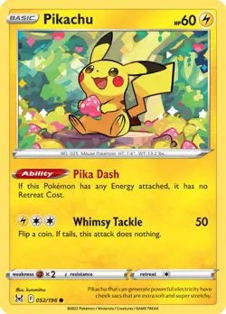 Pikachu Base Card #052/196 2022 Sword & Shield Lost Origin Pokemon Card - Image 1