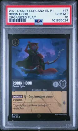 2023 DISNEY LORCANA EN P1-PROMO #17 ROBIN HOOD - CAPABLE FIGHTER PSA 10 - Image 1