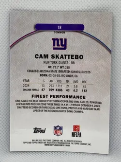 2025 Topps Finest Cam Skattebo RC Purple Refractor Rookie #/250 Giants - Image 2