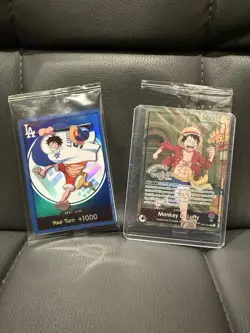 One Piece Dodgers + Grevin Museum Luffy promo Cards Both Included In Hand - Image 1