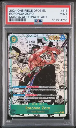 2024 ONE PIECE OP06-WINGS OF THE CAPTAIN MANGA ALTERNATE ART RORONOA ZORO PSA 9 - Image 1