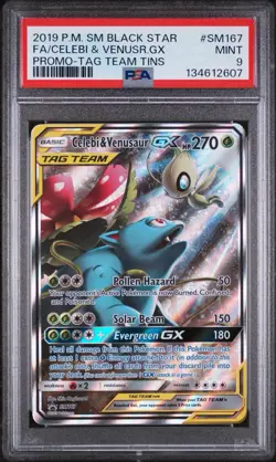 The Pokemon Company Celebi & Venusaur GX Black Star Promo SM167 2019 Holo PSA 9 - Image 1