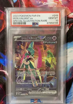 Pokemon TCG Iron Valiant EX Paradox Rift 249/182 Special Illustration Rare PSA10 - Image 1