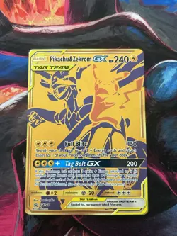Pokemon Pikachu and Zekrom GX Tag Team Gold Full Art Promo Card SM248 - Image 1