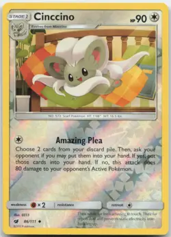 Cinccino 86/111 Reverse Holo SM - Crimson Invasion Pokemon Card NM - Image 1