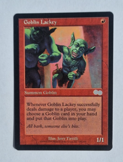 MTG Goblin Lackey, Urza's Saga, Uncommon, Goblin, 190/350, NM, Vintage, Unplayed - Image 1