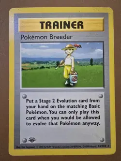 Pokemon Breeder 76/102 Rare Base Set Unlimited Pokemon HP - Image 1