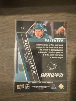 2024-25 Upper Deck Game Dated Moments - Rookie of the Month Macklin Celebrini - Image 2