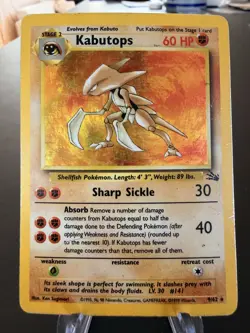 Kabutops 9/62 Fossil Set Holo Rare Vintage Pokemon Card WOTC 1999 TCG MP - Image 1