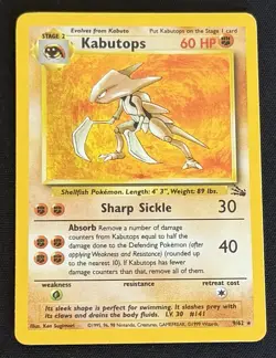 Kabutops Fossil 9/62 Holo Rare Holo Unlimited 1999 Pokemon TCG WOTC MP/LP - Image 1