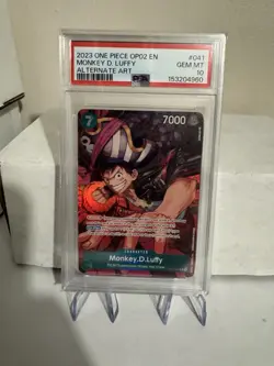 2023 ONE PIECE OP02-PARAMOUNT WAR ALTERNATE ART #041 MONKEY D. LUFFY PSA 10 - Image 1