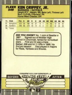 2001 Fleer Baseball Ken Griffey Jr. Fleer Rookie Reprint Card #548 - Image 2