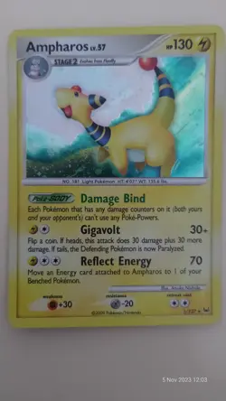 Ampharos Card Platinum 1/127 Rare Holo Pokemon TCG, Lightly Played - Image 1