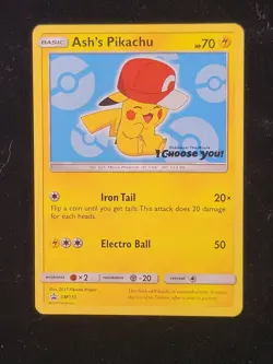 Pokemon TCG Ash’s Pikachu Sun & Moon Black Star Promo Card SM113 MP NM Face - Image 1