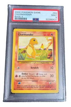 Charmander 69/130 PSA 9 Base Set 2 Pokemon Card Common Mint - Image 1