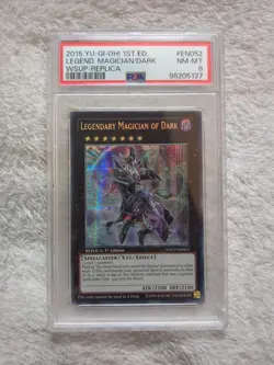 2015 YUGIOH 1ST ED WSUP-EN052 LEGENDARY MAGICIAN OF DARK PSA 8 NM - Image 1