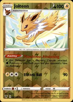 Jolteon 047/185 Reverse Holo Pokemon Vivid Voltage Rare NM - Image 1
