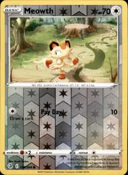 Meowth 199/264 Reverse Holo Pokemon Fusion Strike Common NM - Image 1