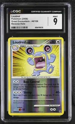 CGC 9 MINT Loudred 2008 Great Encounters 44/106 Reverse Holo Pokemon Card - Image 1