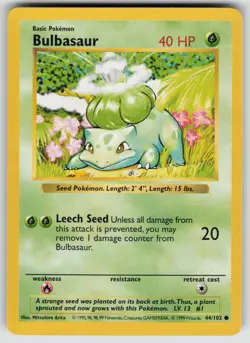 Bulbasaur 44/102 Common Base Set Shadowless Pokemon Near Mint - Image 1