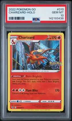 Pokemon GO Charizard Holo 010/078 PSA 10 2022 Card Low Pop 18% Gem Rate - Image 1