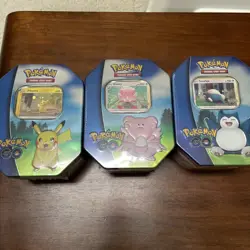 Pokemon GO Tin set Blissey Snorlax Pikachu NEW&FACTORY SEALED 4 Booster Packs - Image 1