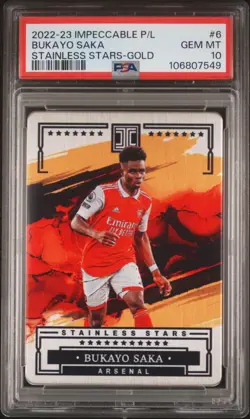2022-23 Panini Impeccable Bukayo Saka Stainless Stars Gold /10 Psa 10 Pop 1 - Image 1