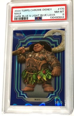 2024 Topps Chrome Disney Dark Blue Lava Refractor Card 58/75 Maui #170 PSA 8 - Image 1