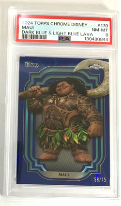 2024 Topps Chrome Disney Dark Blue Lava Refractor Card 58/75 Maui #170 PSA 8 - Image 2