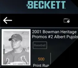 RARE 2001 Bowman Promo Albert Pujols Print Run = Bowman Chrome National Heritage - Image 3