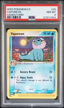 Pokemon Card Vaporeon 25/100 Sandstorm PSA 8 NM-MT - Image 1