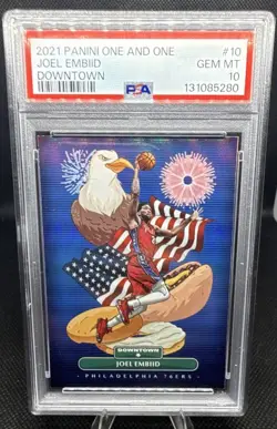 2021-22 Panini One and One - Downtown Joel Embiid #10 PSA 10 pop 9 - Image 1
