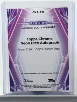 Topps Disney Neon Auto 2026 Aladdin Scott Weinger Signed 09/50 CNA-SW Etch - Image 2
