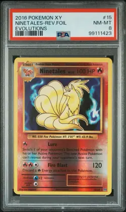 2016 Pokemon XY - Ninetales #15 - Reverse Holo - Evolutions - PSA 8 - Image 2