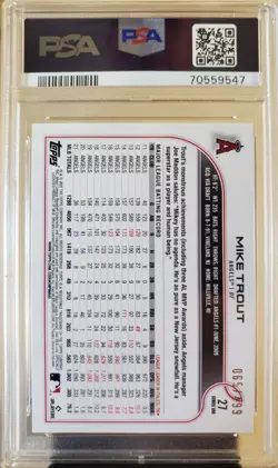 2022 Topps Green Foil MIKE TROUT Holo Refractor Card #27 PSA 9 ANGELS #/499 SP - Image 2