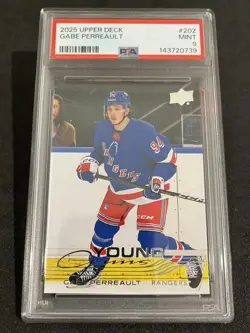GABE PERREAULT Young Guns PSA 9 Mint #202 RC 2025-26 Upper Deck Rookie - Image 1