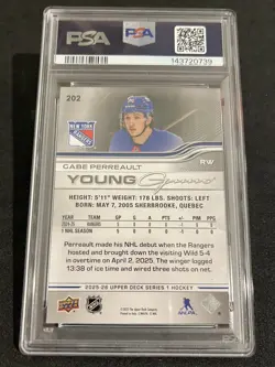 GABE PERREAULT Young Guns PSA 9 Mint #202 RC 2025-26 Upper Deck Rookie - Image 2