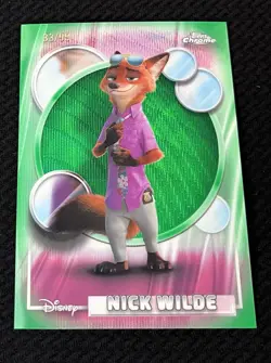 2026 Topps Chrome Disney Zootopia Nick Wilde Card 67 #33/99 Green Wave Refractor - Image 1